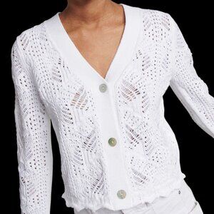Vince Lace Stitch Cardigan Women's Size Large White Cotton Blend